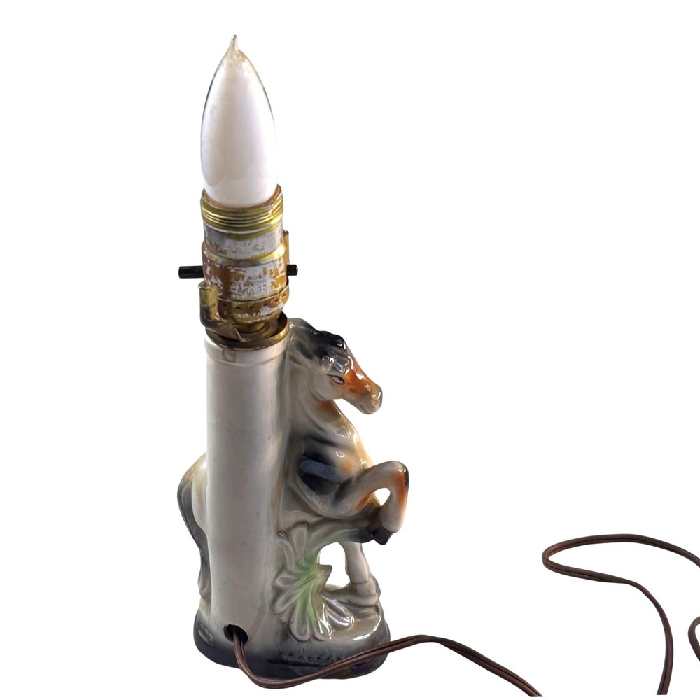 1950s Ceramic Rearing Horse Table Lamp Equestrian Dark Academia Mid Century